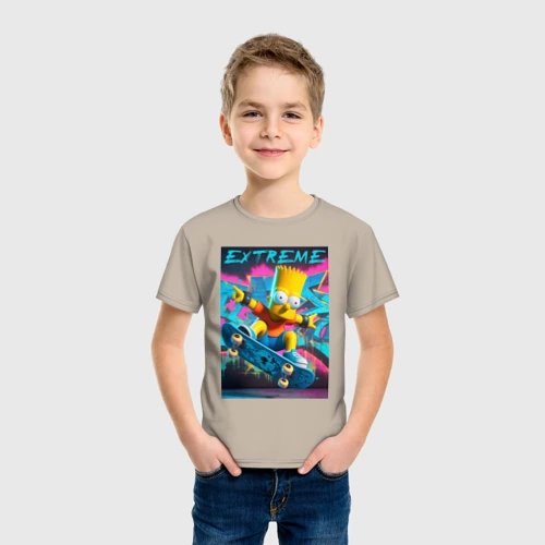 Детская футболка хлопок с принтом Барт Симпсон крутой скейтбордист, вид сбоку #3