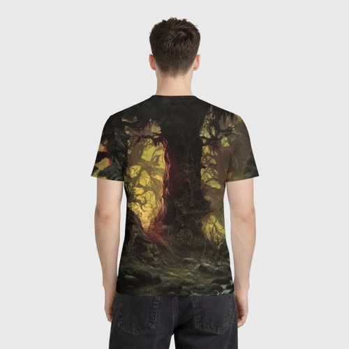 Мужская футболка 3D с принтом Рыцарь в сумеречном лесу, вид сзади #2