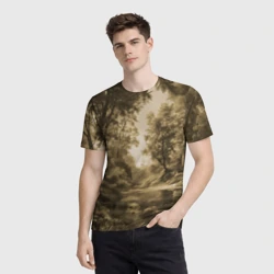 Мужская футболка 3D Старинная иллюстрация лесного пейзажа  - фото 2