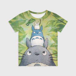 Детская футболка 3D Тоторо в лесу акварель