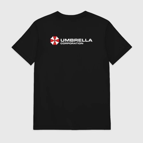 Мужская футболка хлопок с принтом Umbrella corp stuff, вид сзади #1