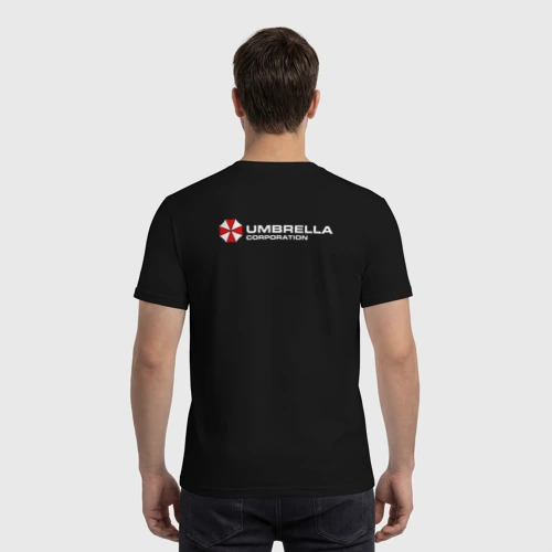 Мужская футболка хлопок с принтом Umbrella corp stuff, вид сзади #2