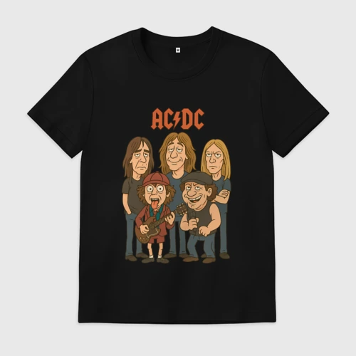 Мужская футболка хлопок с принтом ACDC карикатура, вид спереди #2