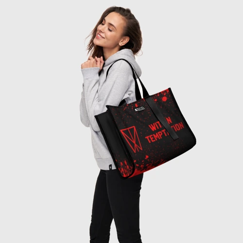 Сумка-шоппер 3D с принтом Within Temptation - red gradient по-горизонтали, фото на моделе #1
