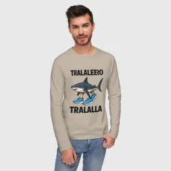 Мужской лонгслив хлопок Tralalero tralala shark meme - фото 2