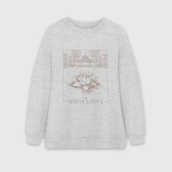 Женский свитшот oversize без начеса хлопок Белый лотос минимализм