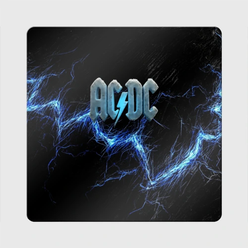 Магнит виниловый Квадрат ACDC логотип ледяной с молнией