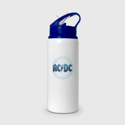 Бутылка для воды с трубочкой ACDC синий объемный лого