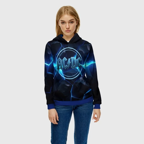 Женская толстовка 3D с принтом ACDC ледяная текстура, фото на моделе #1
