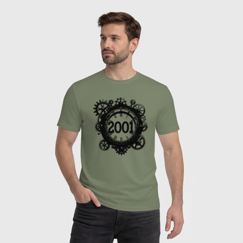 Мужская футболка хлопок с принтом Механический вектор 2001, фото на моделе #1