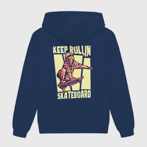 Мужская толстовка хлопок с принтом Keep Rollin, скейтборд, вид сзади #1