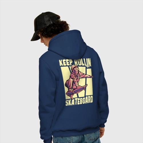 Мужская толстовка хлопок с принтом Keep Rollin, скейтборд, вид сзади #2