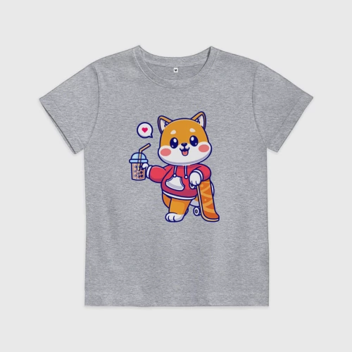 Детская футболка хлопок с принтом Пёсик скейтер с напитком, вид спереди #2