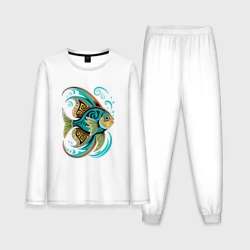 Мужская пижама с лонгсливом хлопок Разноцветная рыбка скалярия