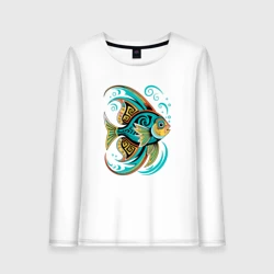 Женский лонгслив хлопок Разноцветная рыбка скалярия