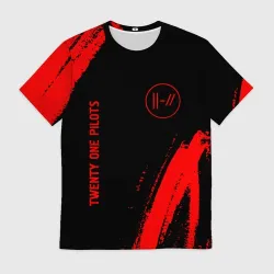 Мужская футболка 3D Twenty One Pilots - red gradient вертикально