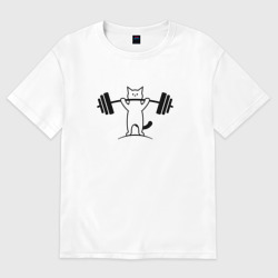 Мужская футболка хлопок Oversize Кот и штанга