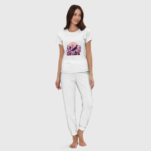 Женская пижама хлопок с принтом Кукушка в растениях, вид сбоку #3