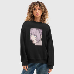 Женский свитшот oversize без начеса хлопок Песня ночных сов назуна нанакуса - фото 2