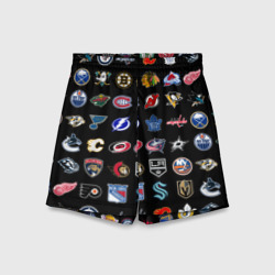 Детские спортивные шорты 3D Команды НХЛ на черном фоне