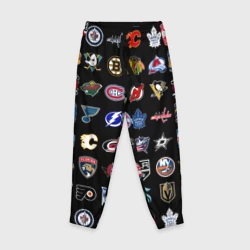 Детские брюки 3D Команды НХЛ на черном фоне