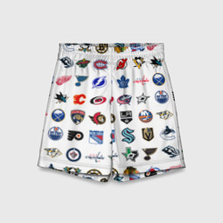 Детские спортивные шорты 3D Команды НХЛ на белом фоне