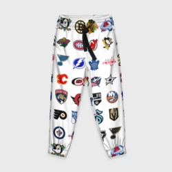 Детские брюки 3D Команды НХЛ на белом фоне