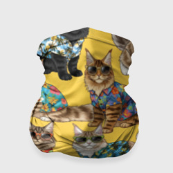 Бандана-труба 3D Коты курортники  мейн-куны на желтом фоне