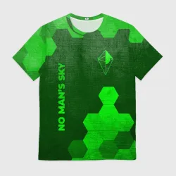 Мужская футболка 3D No Man's Sky - green gradient вертикально