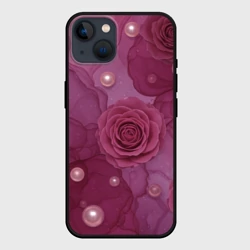 Чехол для iPhone 14 Пурпурные розы с жемчугом