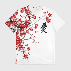 Мужская футболка 3D Сакура с иероглифом Любовь