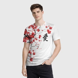 Мужская футболка 3D Сакура с иероглифом Любовь - фото 2