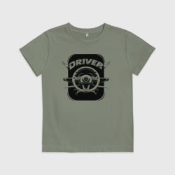 Детская футболка хлопок Руль и надпись водитель