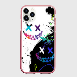 Чехол для iPhone 11 Pro Max матовый Неоновые брызги - жуткие улыбки