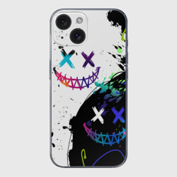 Чехол для iPhone 15 силиконовый с защитой камеры Неоновые брызги - жуткие улыбки