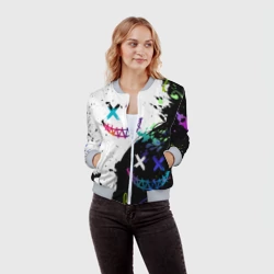 Женский бомбер 3D Неоновые брызги - жуткие улыбки - фото 2