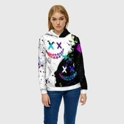 Женская толстовка 3D Неоновые брызги - жуткие улыбки - фото 2