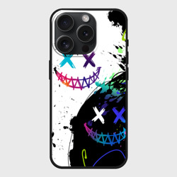 Чехол силиконовый для Apple iPhone 15 Pro матовый Неоновые брызги - жуткие улыбки