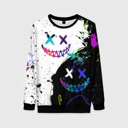 Женский свитшот 3D Неоновые брызги - жуткие улыбки