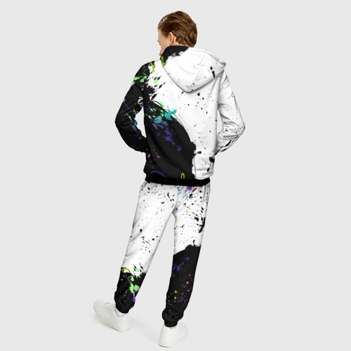 Мужской 3D костюм с принтом Неоновые брызги - жуткие улыбки, вид сзади #2