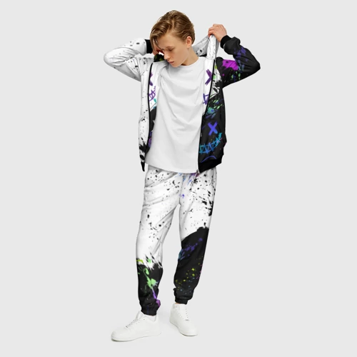 Мужской 3D костюм с принтом Неоновые брызги - жуткие улыбки, фото на моделе #1