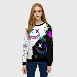 Женский свитшот 3D Неоновые брызги - жуткие улыбки - фото 2