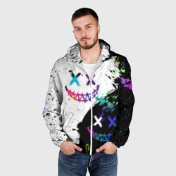 Мужская ветровка 3D Неоновые брызги - жуткие улыбки - фото 2