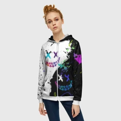 Женская толстовка 3D на молнии Неоновые брызги - жуткие улыбки - фото 2