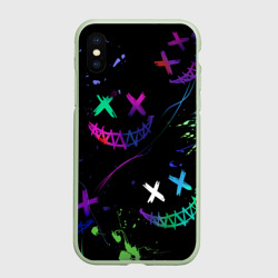 Чехол для iPhone XS Max матовый Неновые краски - лица крипи смайл