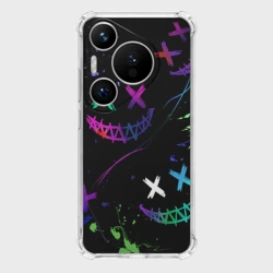 Чехол для Huawei Pura 70 Pro Неновые краски - лица крипи смайл
