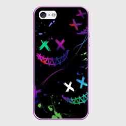 Чехол для iPhone 5/5S матовый Неновые краски - лица крипи смайл