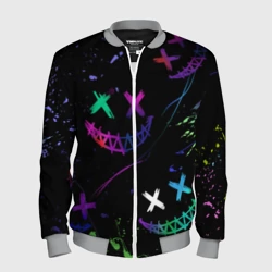 Мужской бомбер 3D Неновые краски - лица крипи смайл
