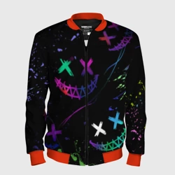 Мужской бомбер 3D Неновые краски - лица крипи смайл