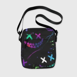 Сумка через плечо 3D Неновые краски - лица крипи смайл